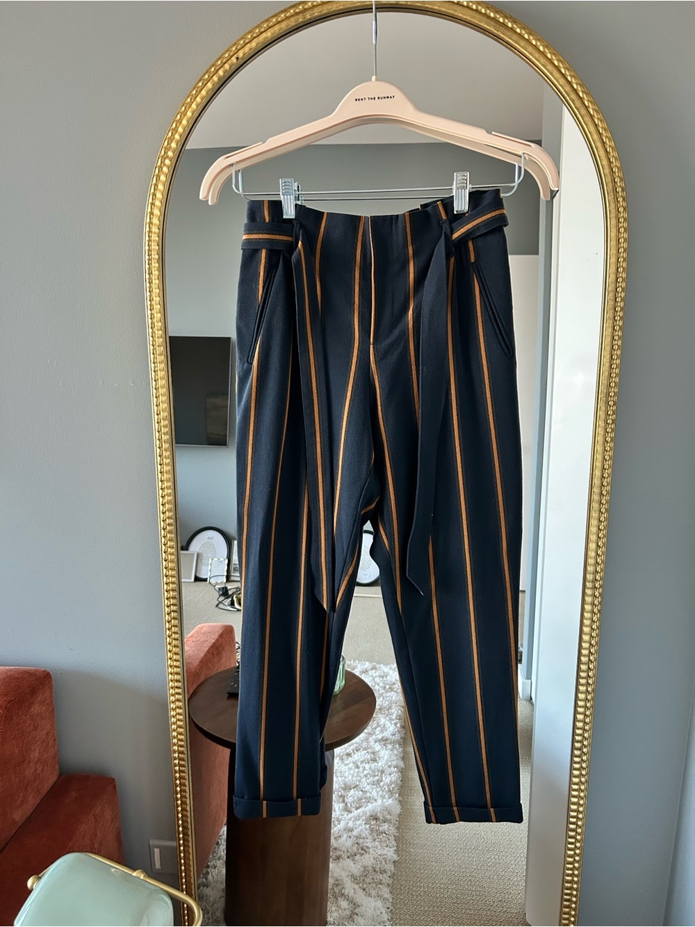 Zara Navy Blue Chinos with Nude/Tan Pinstripes